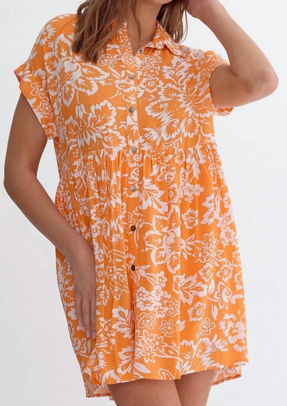 NEW ENTRO floral button front collared dress in orange